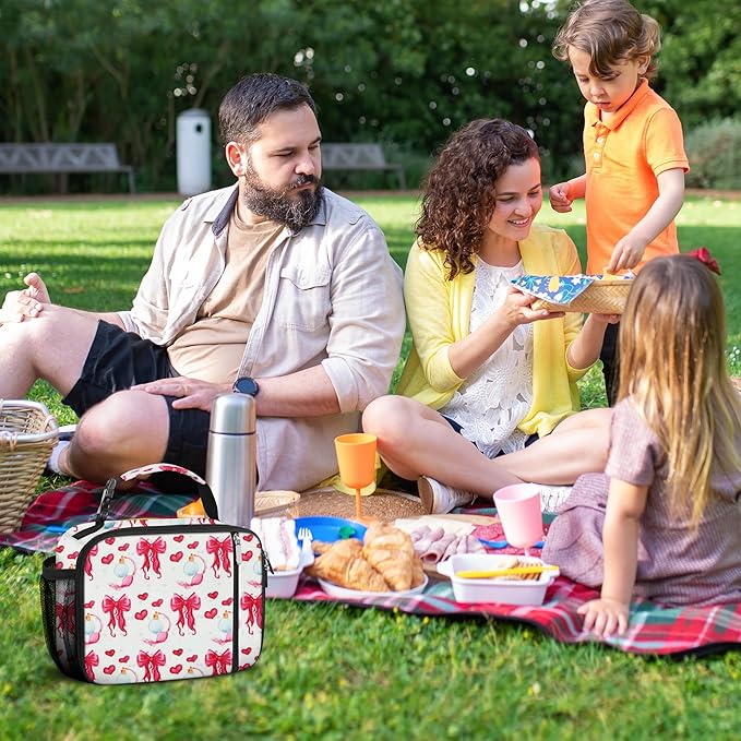 esouler Lunch Box Kids Insulated Lunch Bag for Boys & Girls Durable Children Lunchbox for School with Water Bottle Holder-Bowknot