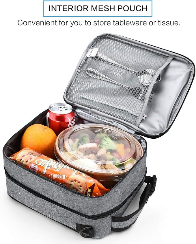 Expandable Insulated Lunch Bag, Leakproof Flat Lunch Cooler Tote with Shoulder Strap for Men and Women, Suitable for Work & Office by Tirrinia, Dark Grey
