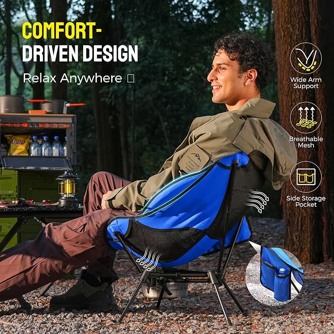 Portable Camping Chair – Compact Lightweight Folding Chair for Adults, Supports 330 lbs – Ideal for Backpacking Hiking, Fishing, Beach, Picnic & Lawn (Blue)