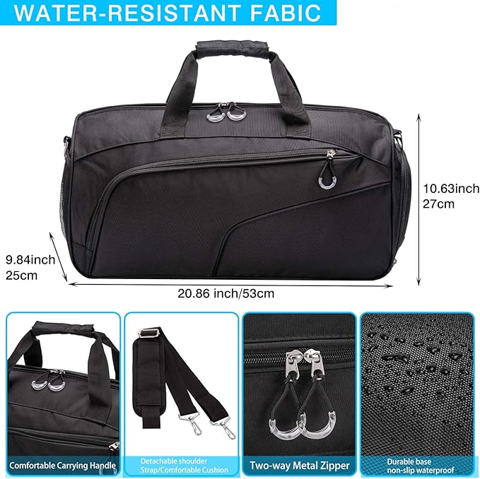 Kuston Sports Gym Bag with Shoes Compartment &Wet Pocket Gym Duffel Bag Overnight Bag for Men and Women