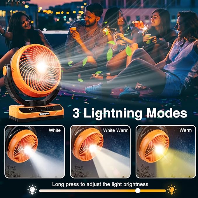 Camping Fan with LED Lantern, 40000mAh Rechargeable Battery Operated Outdoor Tent Fan with Light & Hanging Hook, 5 Speeds, Personal USB Desk Fan for Camping, Power Outage, Hurricane, Jobsite