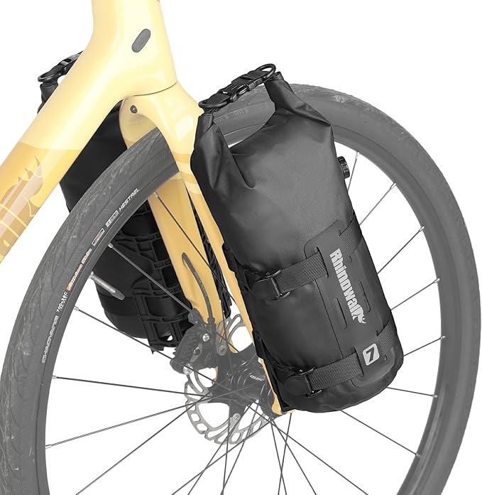 Rhinowalk Bike Front Fork Bag Waterproof Bicycle Pannier Bag 4/7L Bicycle Rolltop Dry Bag for Bikepacking