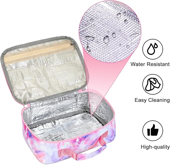 Kids Lunch Box Boys Girls Insulated Lunch Cooler Bag Reusable Lunch Tote Kit for School Travel (878 Galaxy-Purple)