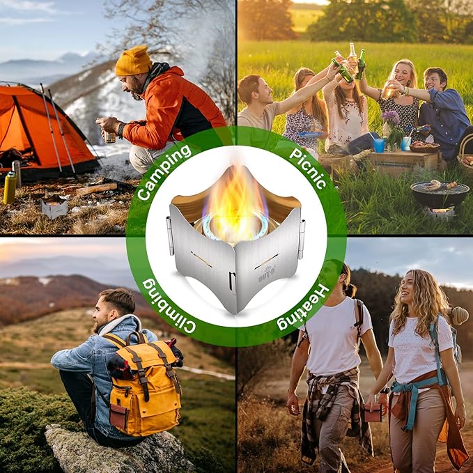 Alcohol Stove, Camping Stove with Stove Cover, Stainless Steel Windproof Solo Stove, Suitable for Outdoor Camping Hiking Backpacking