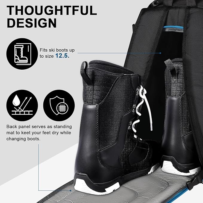 Geestock Ski Boot Bag, 50L Ski and Snowboard Boot Travel Backpack Waterproof Large Duffle Travel Bag for Ski Helmet, Skis, Snowboard & Accessories