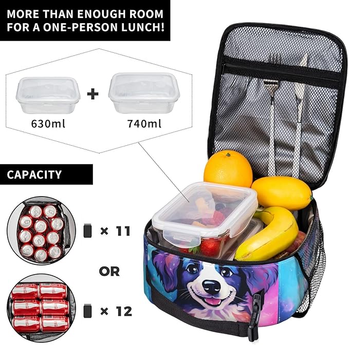 Galaxy Dog Printed Lunch Box for Kids Boys Girls, Cute Dog Animals Insulated Lunch Bag for Women Men, Leakproof Durable Lunch Cooler for School Work Picnic
