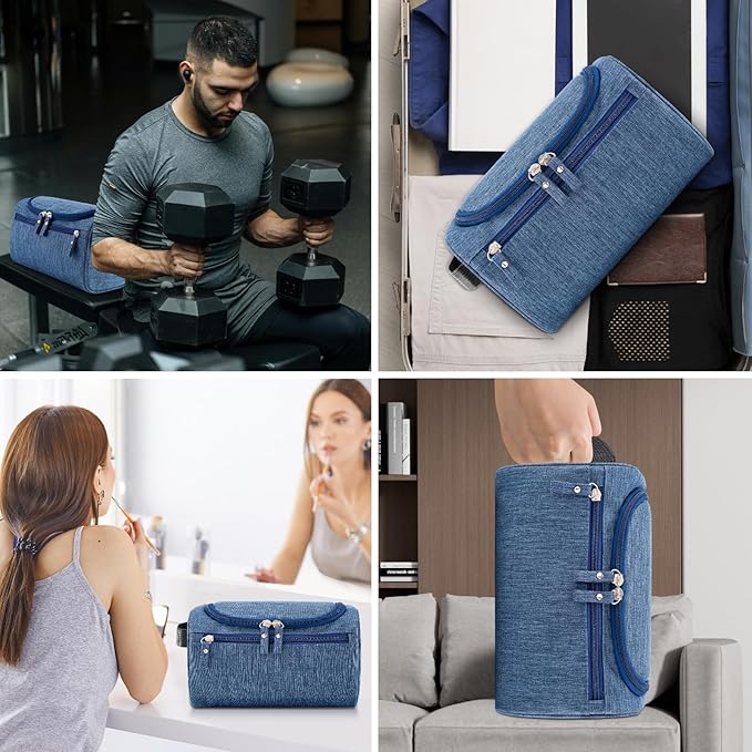 Hanging Toiletry Bag for Women and Men Traveling Makeup Large Capacity Cosmetics Portable Dopp Kit Storage Organizer Bag with Hanging Hook for Toiletries Brushes (Frosted Navy)
