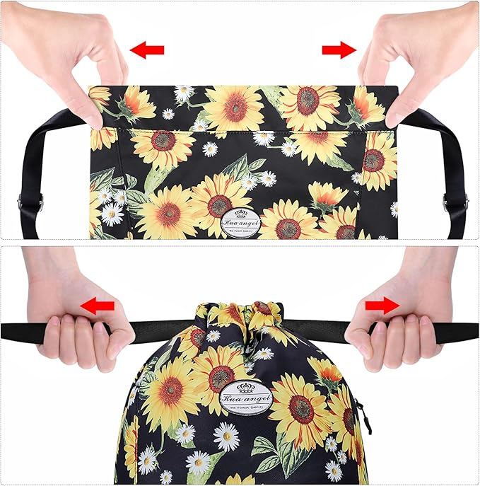 HUA ANGEL Floral Print Drawstring Bag - Lightweight Waterproof Cinch Sackpack with Side Pocket for Men & Women Travel Gym Bag