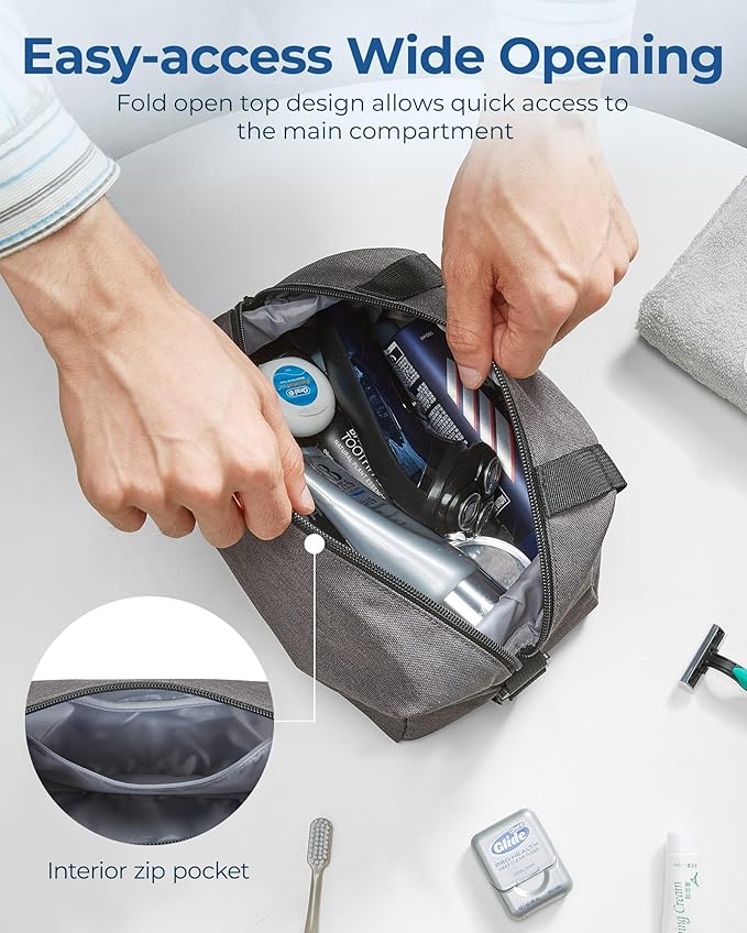 BAGSMART Travel Toiletry Bag for Men, Large Hanging Dopp Kit Water Resistant Shaving Bags Organizer Gifts for Mens Traveling, Hygiene, Bathroom Essentials, Toiletries Accessories, Khaki