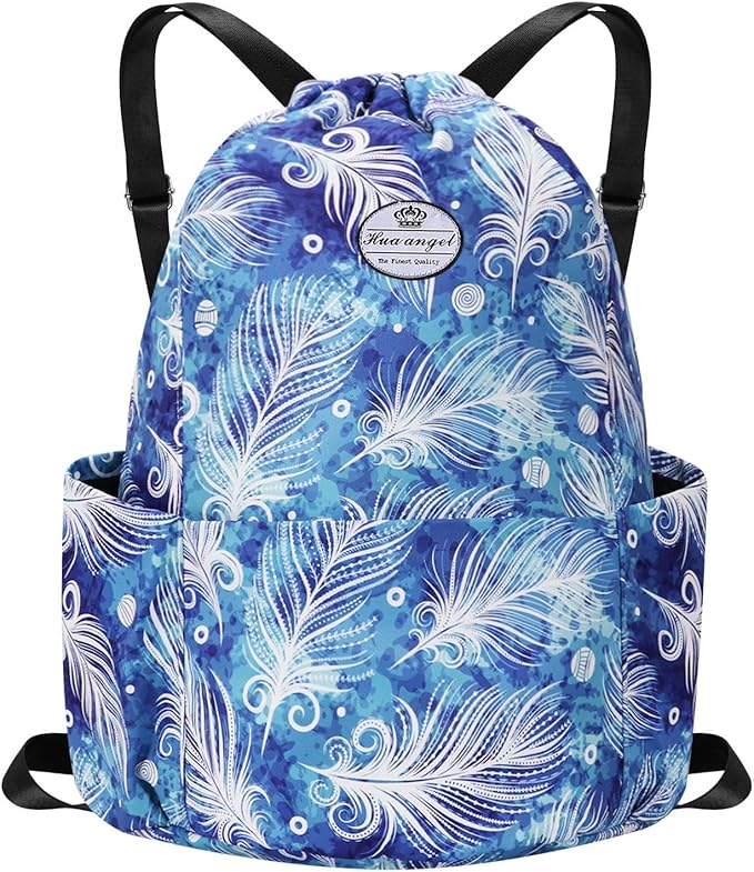 HUA ANGEL Floral Print Drawstring Bag - Lightweight Waterproof Cinch Sackpack with Side Pocket for Men & Women Travel Gym Bag