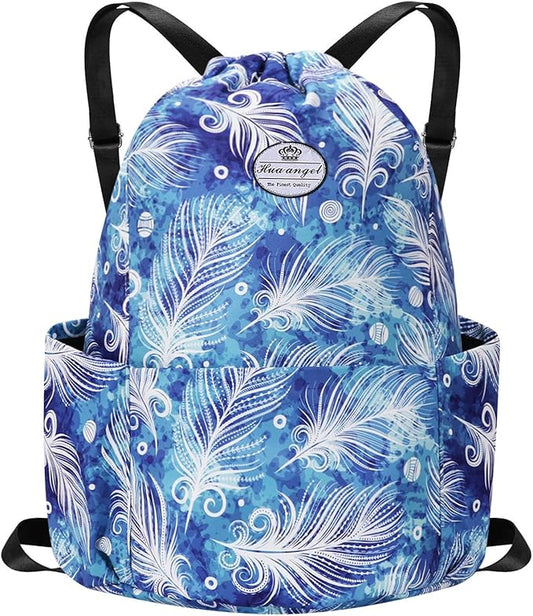 HUA ANGEL Floral Print Drawstring Bag - Lightweight Waterproof Cinch Sackpack with Side Pocket for Men & Women Travel Gym Bag