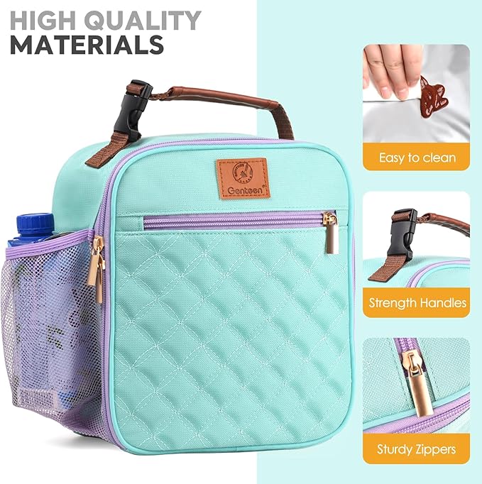 Lunch Box Reusable Lunch Bag for Men Women Kids Adults,Insulated Lunch Bag Waterproof LunchBox Cooler,Small LunchBox With Side Pockets for Work Office School Travel Picnic-Light Green