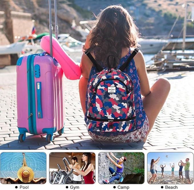 Dry Wet Drawstring Backpack with Shoe Compartment for Women Adjustable Gym Bag