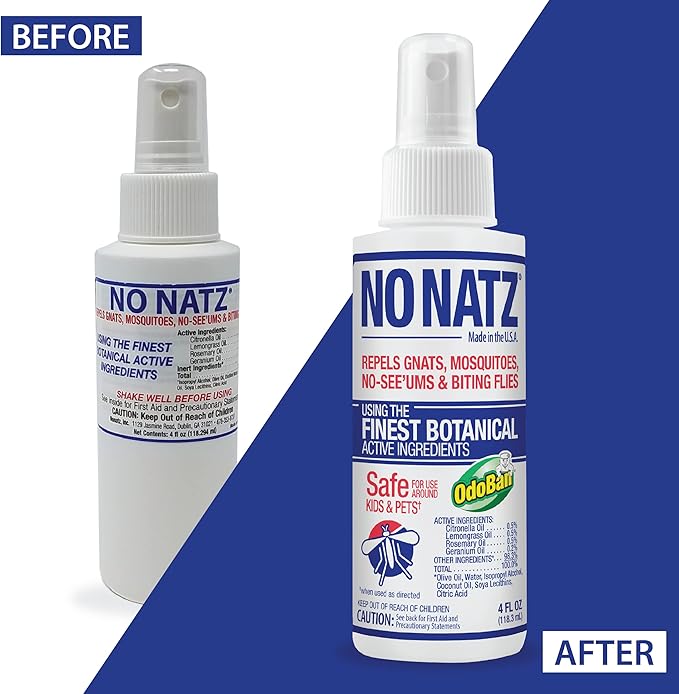 No Natz Botanical Bug Repellant, Effective for Gnat, Mosquito, and Biting Flies, Hand-Crafted and DEET-Free, Non-Greasy Formula, Made in The USA, 4 Ounce Spray Bottle, 2-Pack