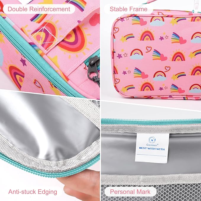 Genteen Lunch Box Kids, Prints Insulated Lunch Bag Kids Boys Girls,Soft Bag Mini Cooler Back to School Thermal Meal Tote Kit Lunch Box for School,Work,Outdoor (Rainbow)