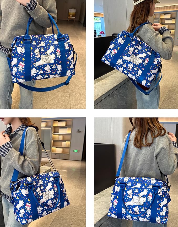 Travel Duffle Bag Weekender Overnight Bag Gym Tote Bag with Wet Pocket for Women Girls Workout Duffel Bag Water Resistant (Rainbow Cats)