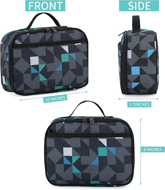 rickyh style Lunch Box with Padded Liner, Spacious Insulated Lunch Bag Durable Thermal Lunch Cooler Pack with Strap for Men Women Boys Girls Adults School Sports Beach Picnic Work Camp,2 Pocket