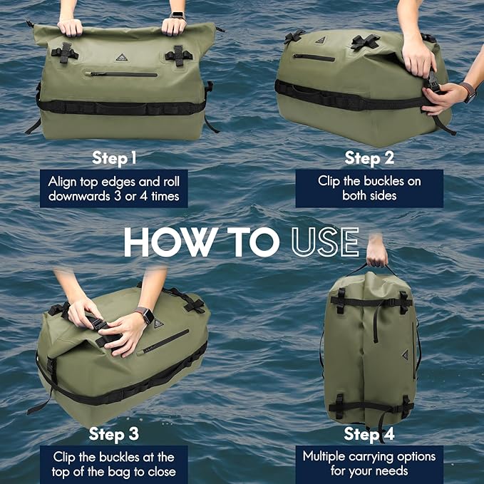 Haimont Large Waterproof Duffel Backpack Roll-Top Heavy Duty Dry Duffle Bag for Boating, Travel, Motorcycle, Kayaking, Camping, 60L