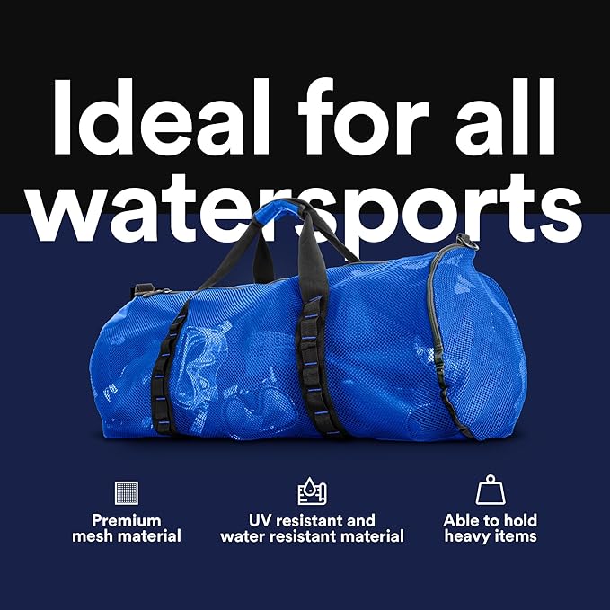 Fitdom 90L Large Mesh Duffle Bag for Scuba Dive or Snorkel Equipment. Best for Water Sports & Beach Activities like Swimming, Diving & Snorkeling. Perfect for Travel, Storage Swim Gym Gears & Balls