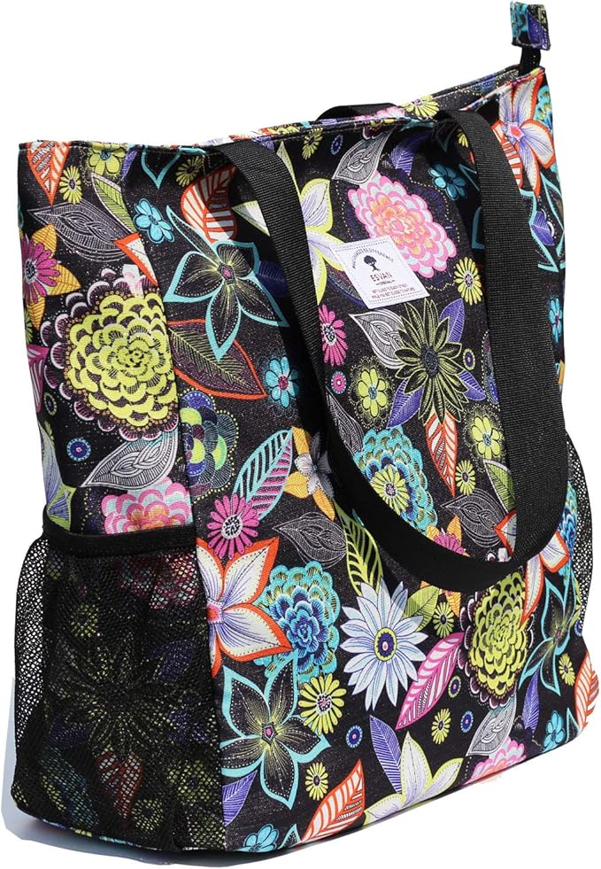 ESVAN Original Floral Water Resistant Large Tote Bag Shoulder Bag for Gym Beach Travel Daily Bags Upgraded