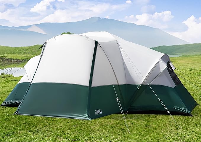 8/10/11 Person Camping Tent with Porch, Large Family Tents for Outdoor Camping, Big Dome Tent Includes Rainfly, Reflective Windproof Rope, Large Vestibule