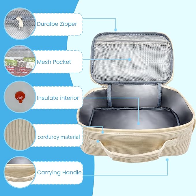 RLGPBON Lunch Bag for Women Cute Corduroy Strawberry Lunch Tote Bags Reusable Lunch Tote Handbags Leakproof Thermal Cooler Lunch Case Large Capacity Lunch Box for Girls School Travel Picnic