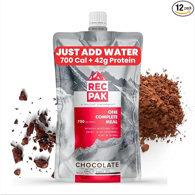 RecPak Performance Ultralight Instant Meals For Your Next Adventure | 700 Cal 41g Protein I Chocolate (12-Pack)