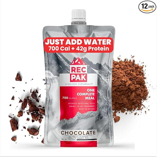 RecPak Performance Ultralight Instant Meals For Your Next Adventure | 700 Cal 41g Protein I Chocolate (12-Pack)