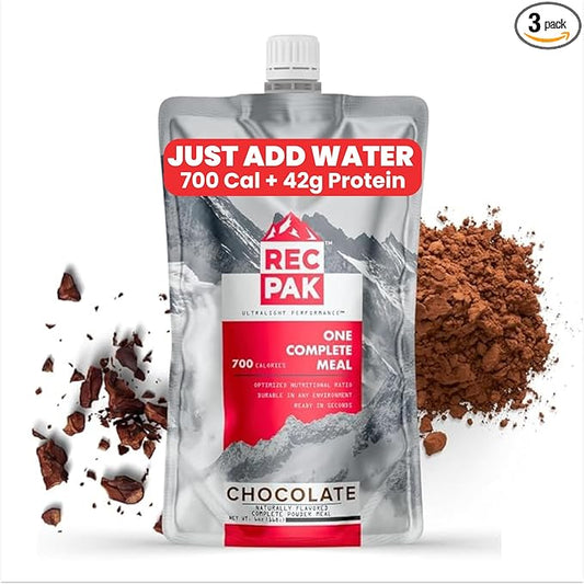 RecPak Performance Ultralight Instant Meals For Your Next Adventure | 700 Cal 42g Protein I Chocolate (3-Pack)