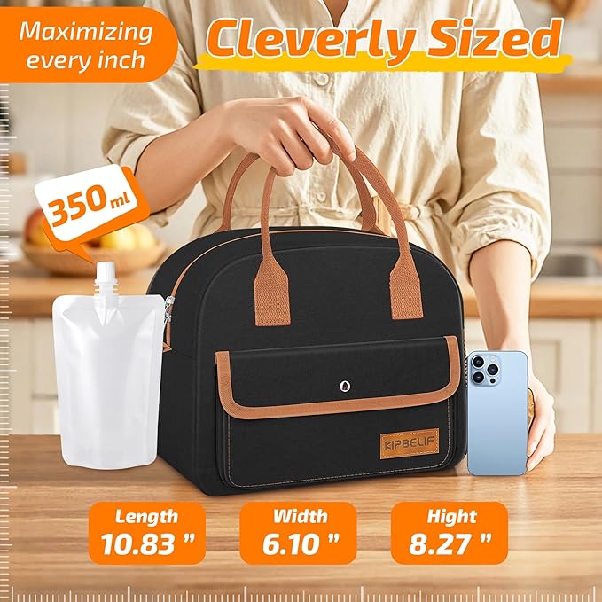 KIPBELIF Cute & Roomy Adult Lunch Box for Women – Stylish Insulated Lunch Bag with Cooling Pack, Shoulder Strap, Multi-Pockets for Work, Picnic, and Travel (Standard Size)