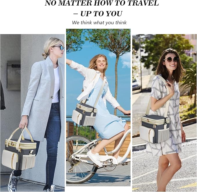 Lunch Box & Lunch Bag for Women Men, Large Insulated Adult Lunch Box Leakproof Lunchbox Cooler Bag for Work Picnic Beach,16L, Grey & White