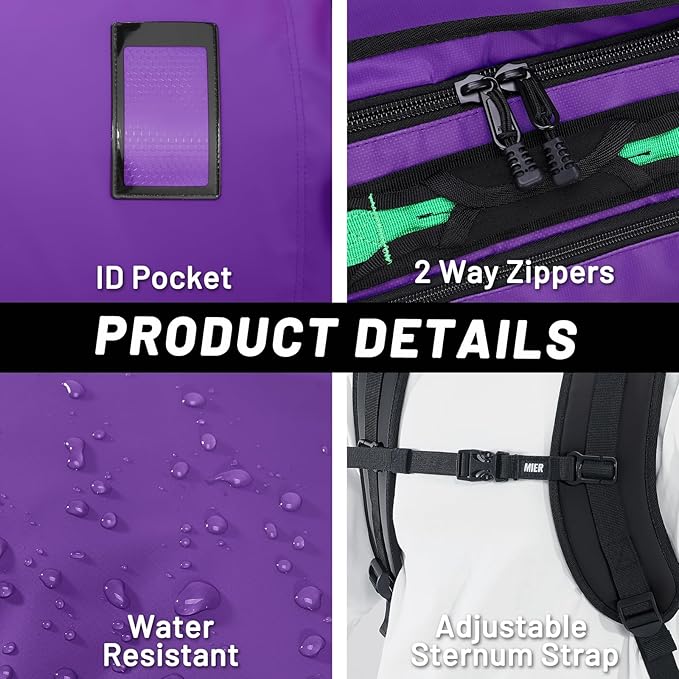 MIER Large Duffel Backpack Sports Gym Bag with Shoe Compartment, Heavy Duty and Water Resistant, Purple, 90L