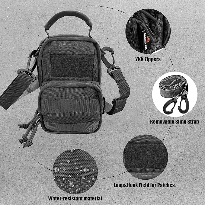 ROARING FIRE Tinder Tactical Molle Utility Pouch, EDC Tool Organizer Pouch with Removable Sling Strap. Modular Organizer Pouches for Every Day Carry, Hiking, Camping (Black)