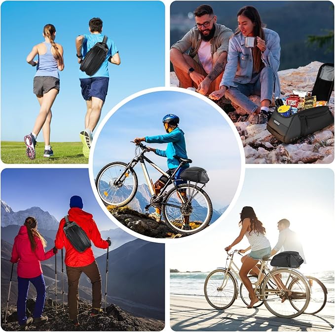 WOTOW Reflective Rear Rack Bag, Water Resistant Bike Saddle Panniers for Bicycles, 8L Trunk Cycling Back Seat Cargo Carrier Storage Pouch With Shoulder Strap for Travel Commute