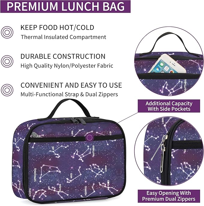 rickyh style Lunch Box with Padded Liner, Spacious Insulated Lunch Bag Durable Thermal Lunch Cooler Pack with Strap for Boys Girls Adults School Sports Beach Picnic Work Camp,2 Pocket (LBXINGZUO)