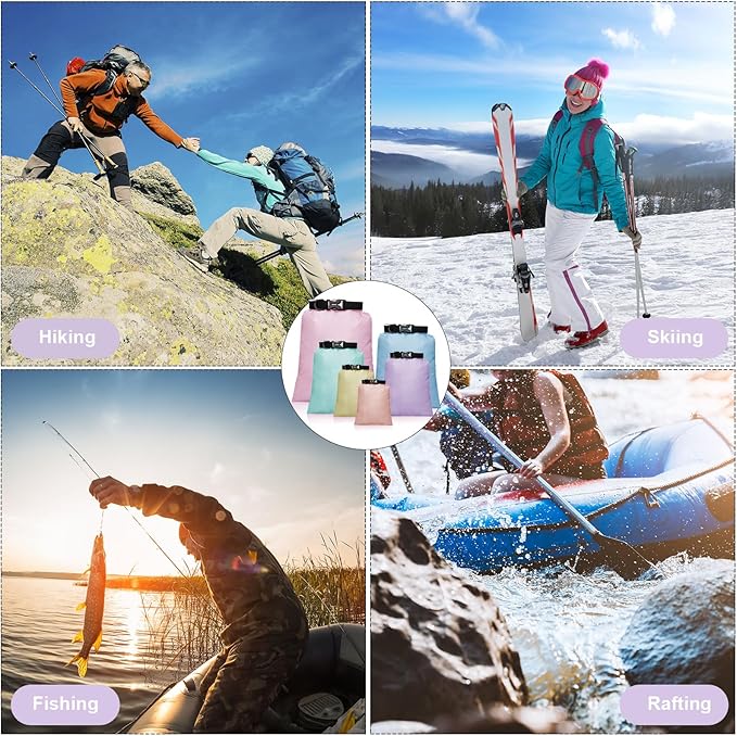Shappy 6 Pcs Waterproof Dry Bag Set 6 Sizes Lightweight Sacks and Long Adjustable Shoulder Strap Outdoor Water Proof Keep Gear Dry Bag Stuff Sacks for Backpacking, Boating, Hiking, Camping (Macaron)