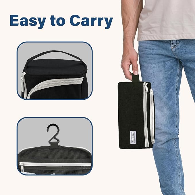 Pantheon Men's Toiletry Bag - Travel Toiletry Bag Wash Bag Hanging Dopp Kit Shaving Kit for Bathroom Shower - Mens Travel Bag Hanging Toiletry Organizer Toiletry Kit for Traveling (Black)
