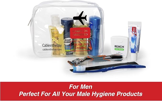 TSA Approved Clear Travel Toiletry Bag-Quart Sized with Zipper-Airport Airline Compliant Bag/Bottles-Men's/Women's 3-1-1 Kit+Travel (1 PACK)