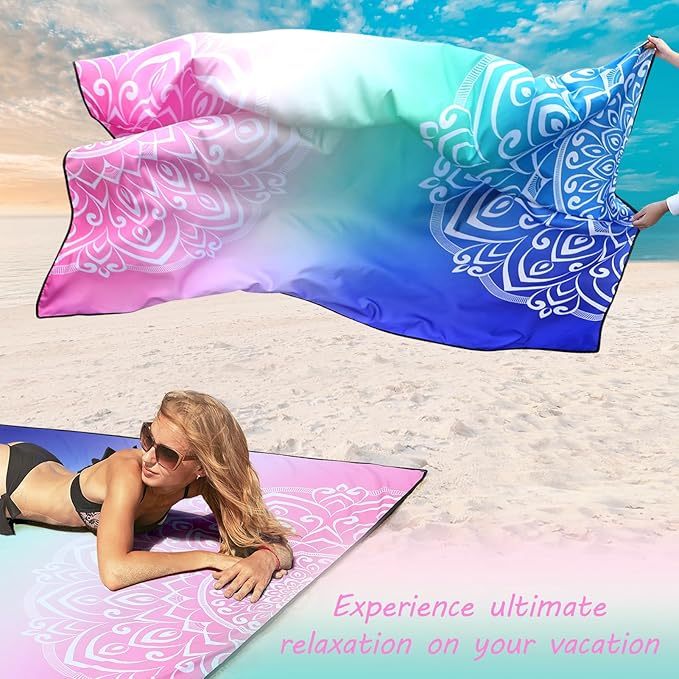 Beach Blanket Waterproof Sandproof Extra Large Beach Mat 79" X 83"/120"x108"for 1-8 Adults Quick Drying Durable Outdoor Picnic Mat for Beach Travel Camping Hiking
