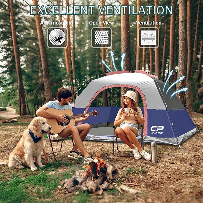 CAMPROS CP Tents for Camping 4/6 Person Tent Waterproof Windproof Double Layer Camping Tent, Easy Setup Dome Tent with Large Mesh Windows & Wider Door for Outdoor Camping & Hiking