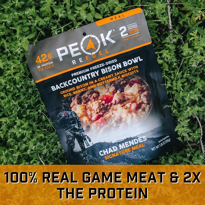 Peak Refuel Backcountry Bison Bowl | Chad Mendes Signature Meal | Premium Freeze-Dried Variety Meals | Hunting, Survival, Camping, Backpacking Food | High-Protein Game Meats | MRE | Made in USA