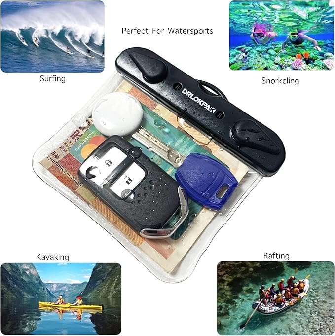 DRLOKPAK Submersible Waterproof Wallet Surf Dry Car Key FOB Case Bag 2Pack Waterproof Pouch Holder For Key Credit Door Ship Card Cash ID Driver Fishing Hunting License(Clear＋Clear