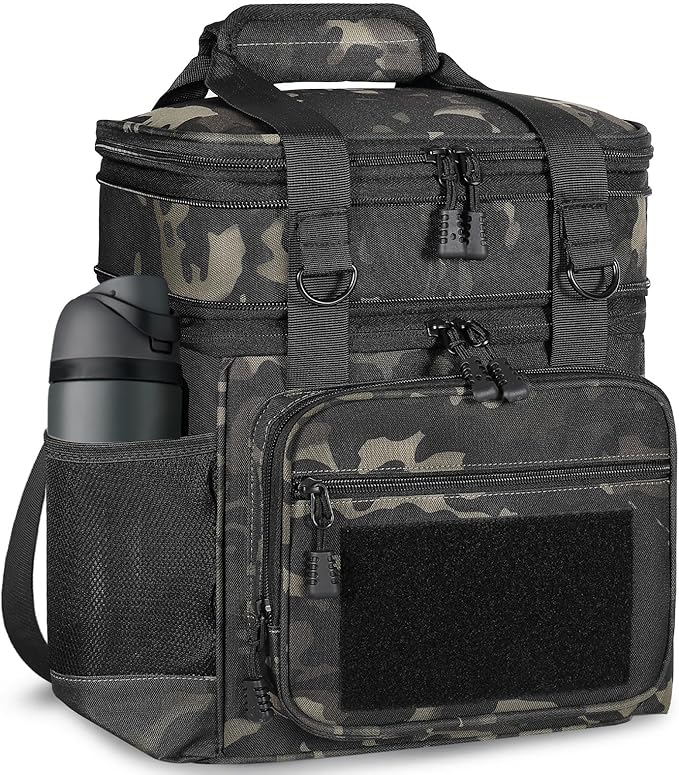 GLENKEY Double Deck Insulated Lunch Box, Expandable Large Lunch Bag Leakproof Cooler Bag Lunch Pail for Men Women Adults Work Shifts Travel Daytrip,16L,Black-Camo