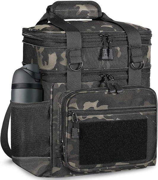 GLENKEY Double Deck Insulated Lunch Box, Expandable Xlarge Lunch Bag Leakproof Cooler Bag Lunch Pail for Men Women Adults Work Shifts Travel Daytrip,22L,Black-Camo