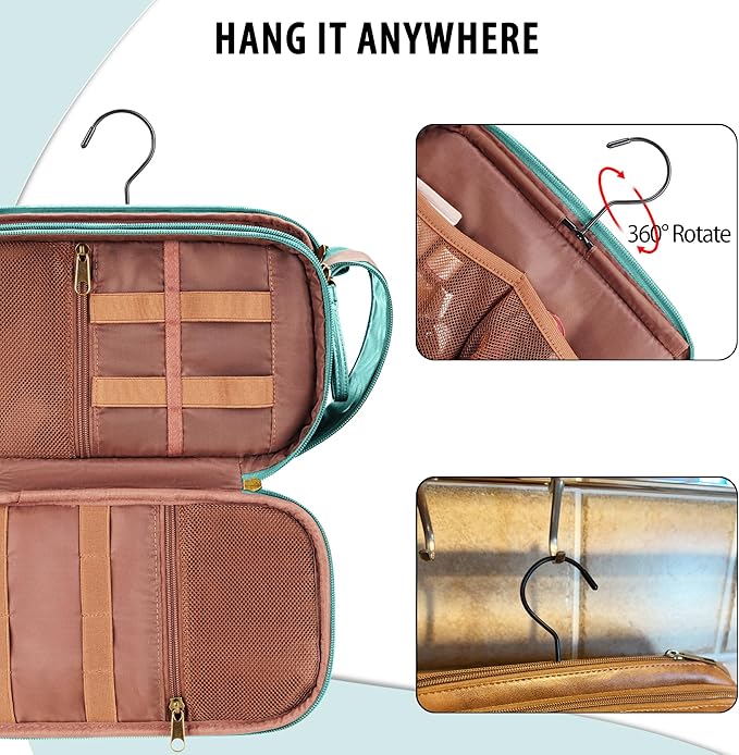 Travel Toiletry Bag for Men, Large Hanging Toiletries Organizer Bags for Women, Cruise Ship Essentials, Water-resistant Shaving Case, PU Leather Makeup Accessories, Cosmetic Dopp Kit, Lake Blue