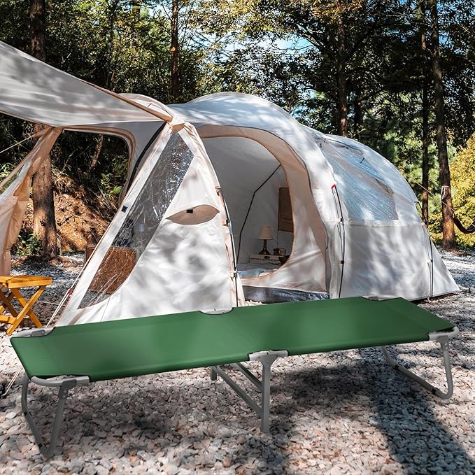 MoNiBloom Lightweight Folding Camping Cot Bed, Ultralight Folding Portable Compact Cots for Outdoor Travel Base Camp Hiking Mountaineering Lightweight Backpacking, Weight Capacity 195 lbs, Blue