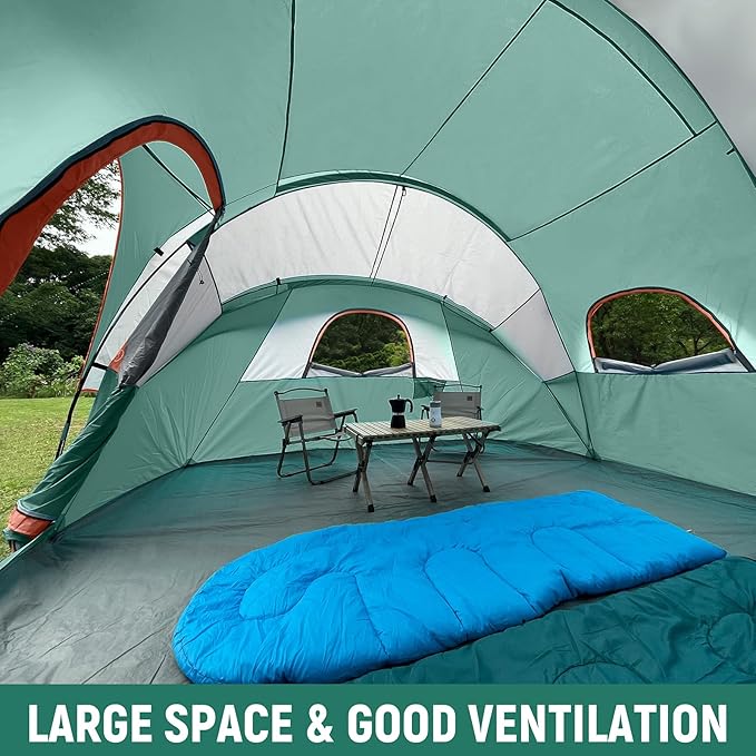 HIKERGARDEN 10 Person Camping Tent - Portable Easy Set Up Family Tent for Camp, Windproof Fabric Dome Tent Outdoor for Hiking, Backpacking, Traveling-14'x11'x74in(H)