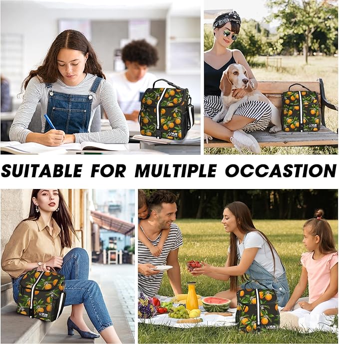 VLM Lunch Box for Women, Insulated Lunch Bag Women with Adjustable Shoulder Strap, Cute Lunch Tote Bag for Work,Picnic,Camping