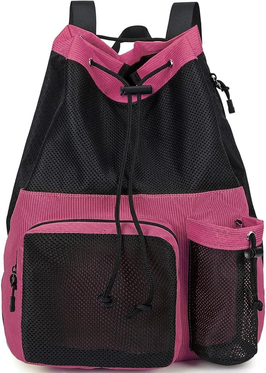 Lohol Large Mesh Drawstring Backpack with Shoe Bag, Durable Swimming String Sack with Handle for Sports Gym Yoga Beach Travel
