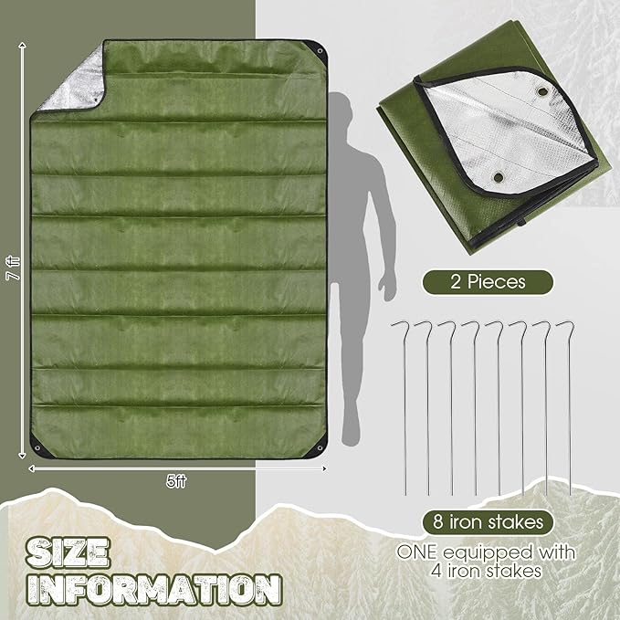 Kingdder 2 Pcs Heavy Duty Emergency Blanket for Survival Thermal Tarp Insulated Tent Camping Tarp Infrared Blocked Blankets for Rescue Camping Hiking (Green)